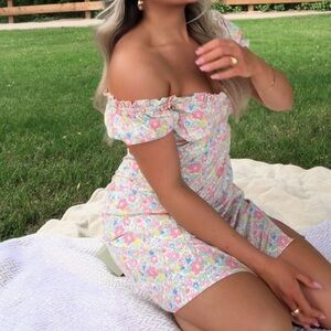 Off-Shoulder Pastel Floral Mini Dress